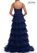 Picture of: Tiered Ruffle Gown with Beaded Bodice and High Slit in Marine Blue, Style: 33493, Detail Picture 17
