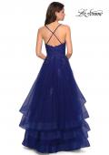 Picture of: Layered Tulle Dress with Lace Detail and Strappy Back in Marine Blue, Style: 27694, Back Picture