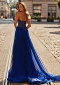 Picture of: Strapless Embellished Chiffon Gown with High Slit in Marine Blue, Style: 33552, Back Picture
