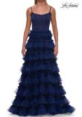 Picture of: Tiered Ruffle Gown with Beaded Bodice and High Slit in Marine Blue, Style: 33493, Detail Picture 18