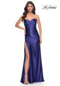 Picture of: Stretch Satin Gown with Sweetheart Top and Illusion Back in Blue, Style: 32159, Detail Picture 1