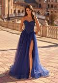 Picture of: Tulle Ball Gown with Beaded Corset Bodice and High Slit in Marine Blue, Style: 33410, Detail Picture 1