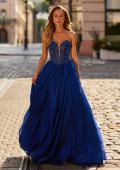 Picture of: Strapless Embellished Chiffon Gown with High Slit in Marine Blue, Style: 33552, Detail Picture 1