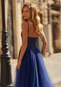 Picture of: Lace Corset Tulle Gown with High Slit and A-Line Skirt in Marine Blue, Style: 33436, Detail Picture 2