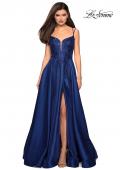 Picture of: Long Ball Gown with Lace and Rhinestone Bodice in Marine Blue, Style: 27528, Detail Picture 3