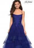 Picture of: Layered Tulle Dress with Lace Detail and Strappy Back in Marine Blue, Style: 27694, Detail Picture 3