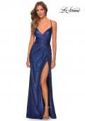 Picture of: Long Metallic Jersey Prom Dress with Knot Detail in Marine Blue, Style: 28363, Detail Picture 4