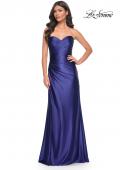 Picture of: Stretch Satin Gown with Sweetheart Top and Illusion Back in Blue, Style: 32159, Detail Picture 5