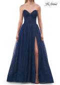 Picture of: Strapless A-Line Gown with Sheer Corset Bodice and High Slit in Marine Blue, Style: 33307, Detail Picture 5