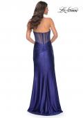 Picture of: Stretch Satin Gown with Sweetheart Top and Illusion Back in Blue, Style: 32159, Detail Picture 6