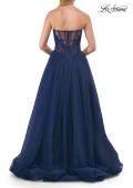Picture of: Strapless A-Line Gown with Sheer Corset Bodice and High Slit in Marine Blue, Style: 33307, Detail Picture 6