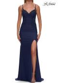 Picture of: Rhinestone Lace Jersey Gown with High Slit in Marine Blue, Style: 33587, Detail Picture 6