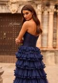Picture of: Strapless Tiered Ruffle Tulle Gown with Slit in Marine Blue, Style: 33727, Detail Picture 6
