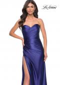 Picture of: Stretch Satin Gown with Sweetheart Top and Illusion Back in Blue, Style: 32159, Detail Picture 7