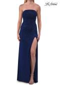Picture of: Strapless Rhinestone Gown with Sheer Corset Back and High Slit in Marine Blue, Style: 33303, Detail Picture 7