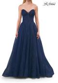 Picture of: Strapless A-Line Gown with Sheer Corset Bodice and High Slit in Marine Blue, Style: 33307, Detail Picture 7
