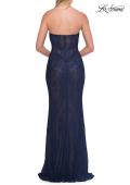 Picture of: Strapless Rhinestone Lace Gown with Sheer Corset Bodice in Marine Blue, Style: 33518, Detail Picture 7