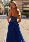 Picture of: Strapless Embellished Chiffon Gown with High Slit in Marine Blue, Style: 33552, Detail Picture 7