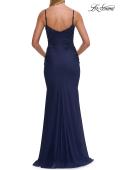 Picture of: Rhinestone Lace Jersey Gown with High Slit in Marine Blue, Style: 33587, Detail Picture 7