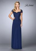 Picture of: Beaded Lace Evening Dress with Cap Sleeves and Peplum in Marine Blue, Style: 24915, Main Picture