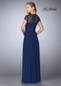 Picture of: Beaded Lace Evening Dress with Cap Sleeves and Peplum in Marine Blue, Style: 24915, Back Picture