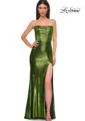 Picture of: Strapless Draped Neckline Prom Dress in Metallic Jersey in Matcha, Style 32828, Detail Picture 8
