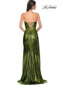 Picture of: Strapless Chic Metallic Jersey Dress with Draped Slit in Matcha , Style 32830, Detail Picture 12