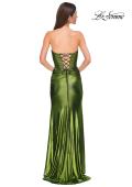Picture of: Net Jersey Prom Dress with Strapless Top and Flattering Ruching in Matcha , Style 32946, Detail Picture 12