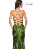 Picture of: Ruched Metallic Jersey Dress with Open Lace Up Back in Matcha , Style 32945, Detail Picture 16