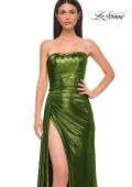 Picture of: Strapless Chic Metallic Jersey Dress with Draped Slit in Matcha , Style 32830, Detail Picture 24