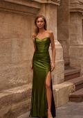 Picture of: Net Jersey Prom Dress with Strapless Top and Flattering Ruching in Matcha , Style 32946, Detail Picture 3