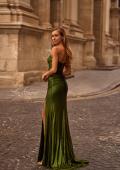 Picture of: Net Jersey Prom Dress with Strapless Top and Flattering Ruching in Matcha , Style 32946, Detail Picture 4