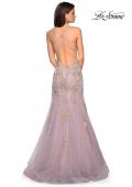 Picture of: Mermaid Tulle Prom Dress with Floral Appliques in Mauve Gold, Style: 27710, Back Picture