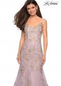 Picture of: Mermaid Tulle Prom Dress with Floral Appliques in Mauve Gold, Style: 27710, Detail Picture 1