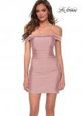 Picture of: Short Off The Shoulder Dress with Lace Up Back in Mauve, Style: 29268, Detail Picture 1