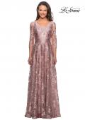 Picture of: Floor Length Lace Gown with Sheer 3/4 Sleeves in Mauve, Style: 27861, Main Picture