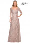 Picture of: Metallic Lace Long Gown with Three-Quarter Sleeves in Pink, Style: 30054, Main Picture