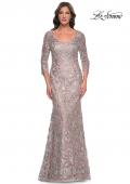 Picture of: Beautiful Lace Long Dress with V Neckline and Sleeves in Mauve, Style: 30081, Main Picture