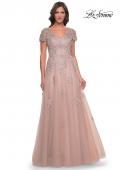 Picture of: A-Line Tulle Gown with Lace Applique and Short Sleeves in Mauve, Style: 30228, Main Picture
