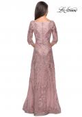 Picture of: Embroidered Lace Gown with V Neckline and Flare Skirt in Mauve, Style: 27949, Detail Picture 8