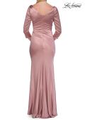 Picture of: Satin Three Quarter Sleeve Draped Evening Gown in Mauve, Style: 33408, Detail Picture 8