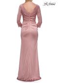 Picture of: V-Neck Satin Gown with Ruched Bodice and Three-Quarter Sleeves in Mauve, Style: 33152, Detail Picture 12