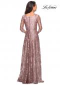 Picture of: Floor Length Lace Gown with Sheer 3/4 Sleeves in Mauve, Style: 27861, Back Picture