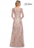 Picture of: Metallic Lace Long Gown with Three-Quarter Sleeves in Pink, Style: 30054, Back Picture