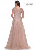 Picture of: A-Line Tulle Gown with Lace Applique and Short Sleeves in Mauve, Style: 30228, Back Picture