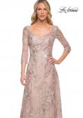 Picture of: Metallic Lace Long Gown with Three-Quarter Sleeves in Pink, Style: 30054, Detail Picture 1