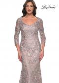 Picture of: Beautiful Lace Long Dress with V Neckline and Sleeves in Mauve, Style: 30081, Detail Picture 1