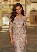 Picture of: Embroidered Lace Gown with Sheer Sleeves and Fitted Silhouette in Mauve, Style: 31464, Detail Picture 1