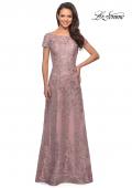 Picture of: Long Lace Dress with Sheer Neckline and Cap Sleeves in Mauve, Style: 27935, Detail Picture 2