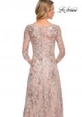 Picture of: Metallic Lace Long Gown with Three-Quarter Sleeves in Pink, Style: 30054, Detail Picture 2